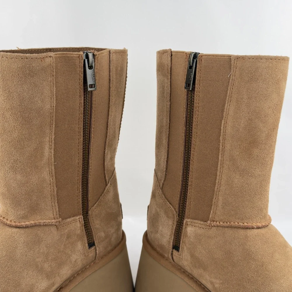 UGG New Heights Platform Boots Chestnut Suede Womens Sz 10 NWOB